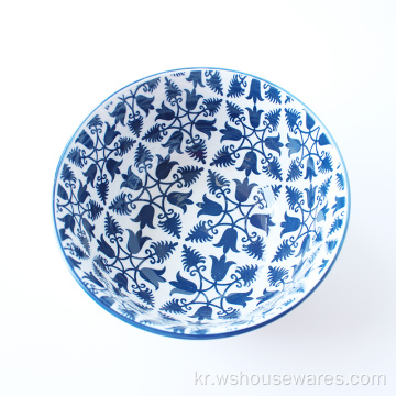 도매 파란색 패드 인쇄 국수 도자기 쌀 그릇